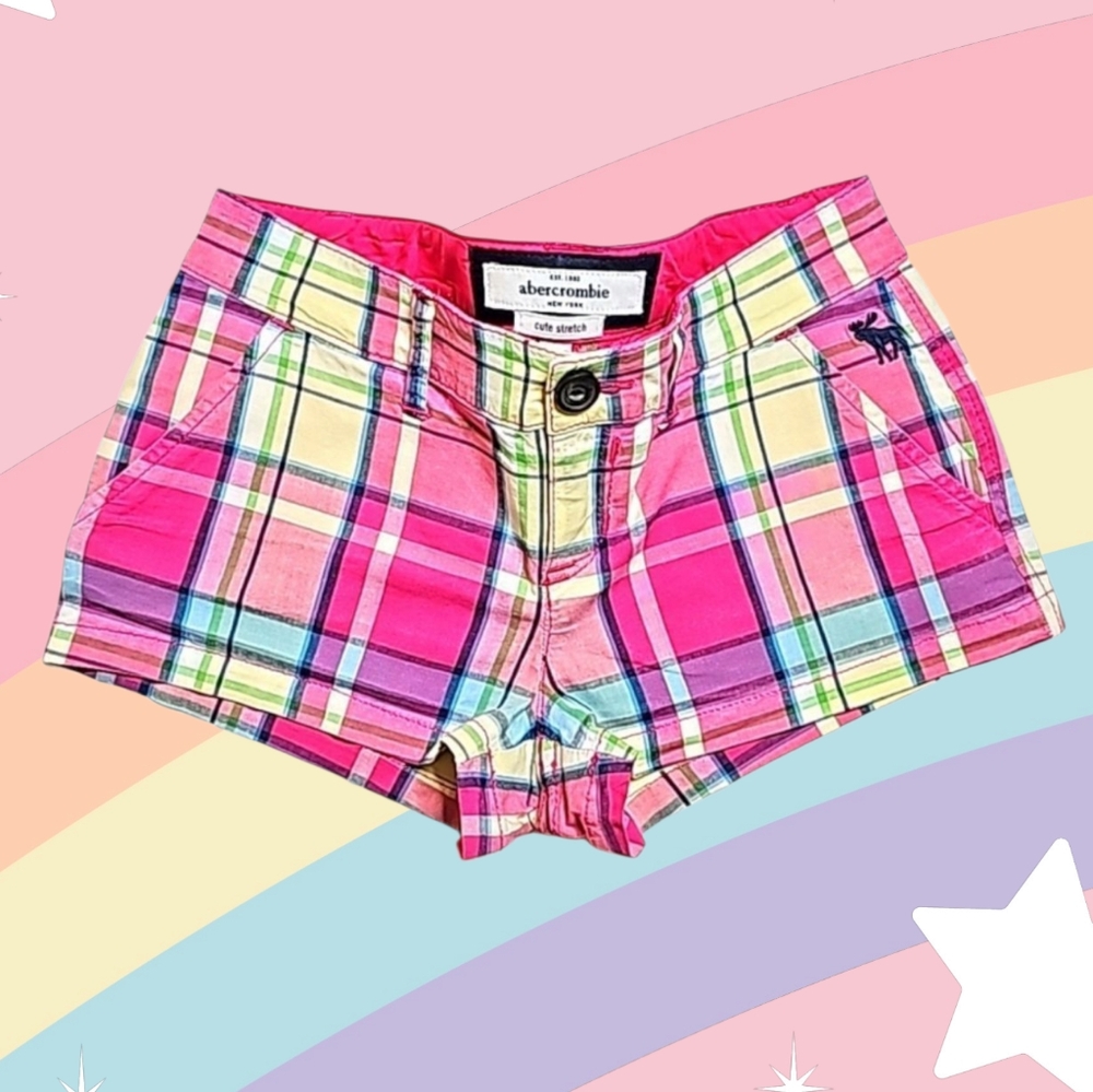 🫎Abercrombie & Fitch NY Cute Stretch Plaid Shorts. Girl's Size: W10x1.5L